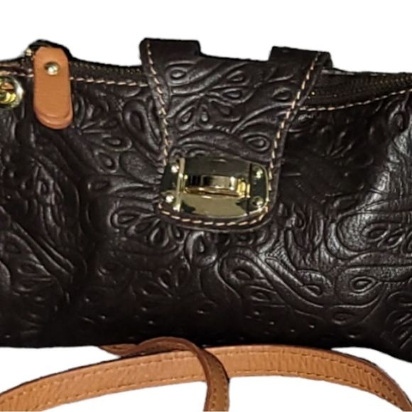 REAL LEATHER Made in Italy Embossed Design Crossbody HandBag - Picture 7 of 12